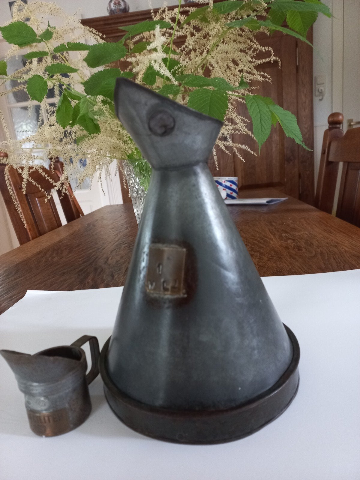 Antieke tinnen maatbeker en trechter - 1/2 deciliter, Antiek en Kunst, Ophalen of Verzenden