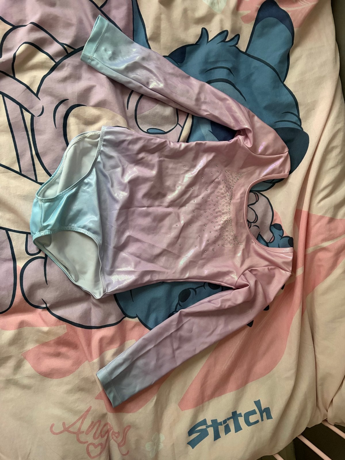 Glanzend turnpakje met lange mouwen - Roze/Blauw, Overige typen, Ophalen of Verzenden, Zo goed als nieuw, Roze