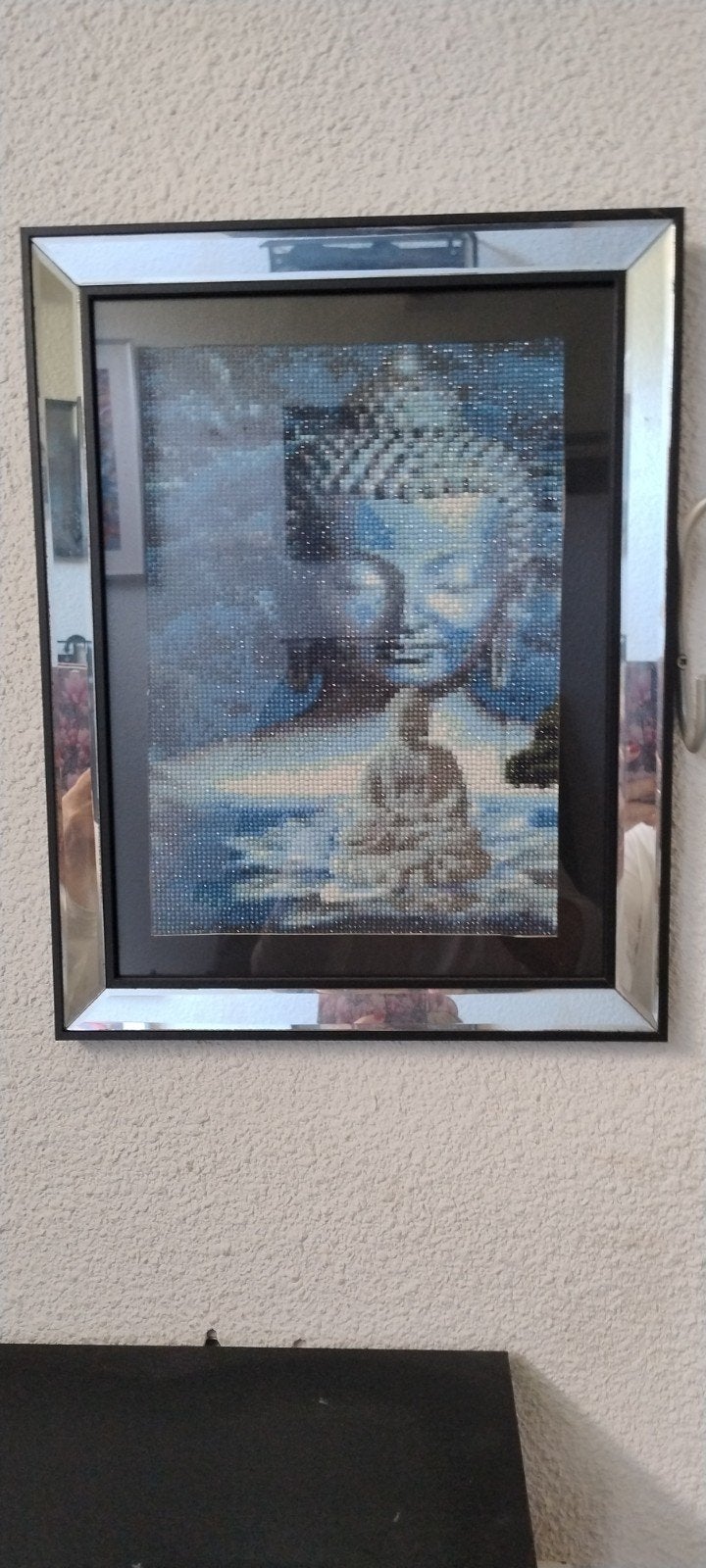 Boeddha Diamond Painting in spiegel lijst, Ophalen, Blauw, Zo goed als nieuw, Overige materialen