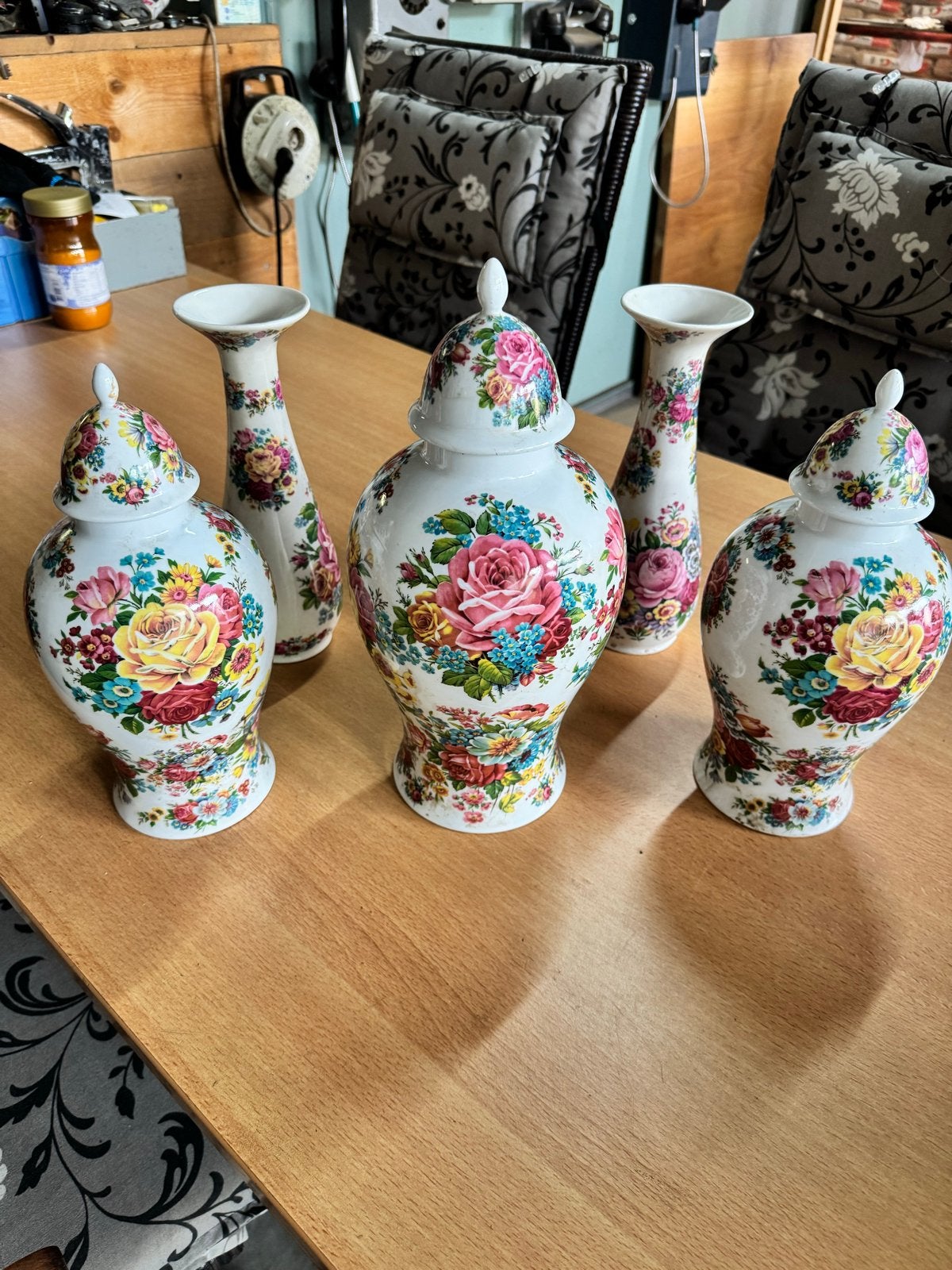 Set van 5 Royal Schwabap vazen en potten met bloemmotief, Ophalen of Verzenden