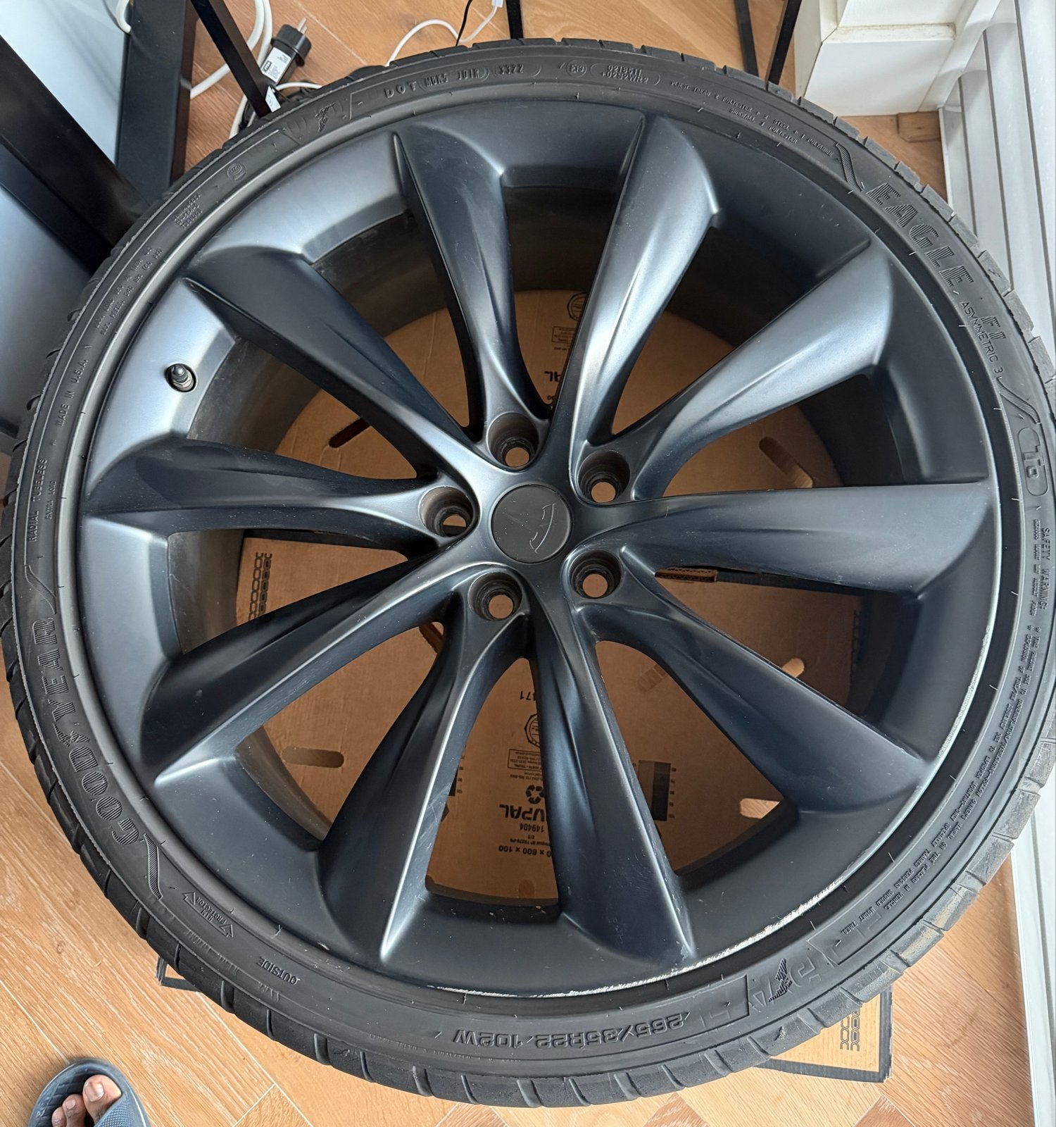 Tesla Model X 22 inch Uber Turbine velgen met zomerbanden, Ophalen, Gebruikt, Banden en Velgen, 21 inch