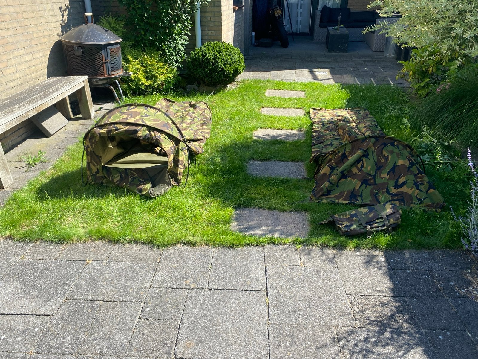 Bivakzak enkelboogs eenpersoons camouflage, Caravans en Kamperen, Ophalen, Gebruikt, Tot en met 2