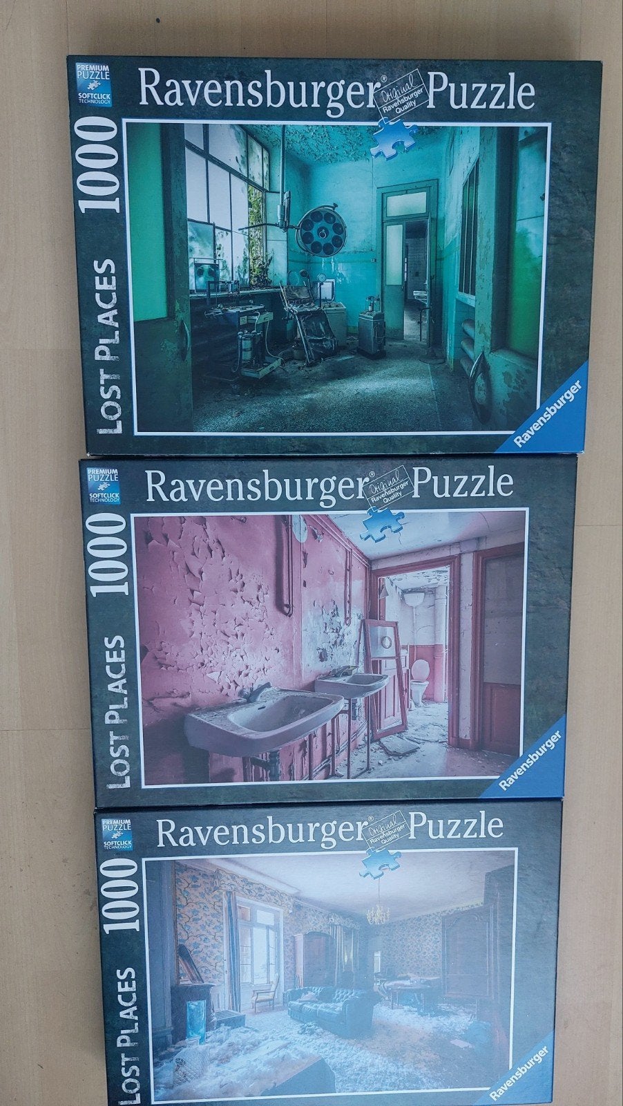 3 lost places Ravensburger puzzels 1000 stukjes elk., Hobby en Vrije tijd, Ophalen of Verzenden, 500 t/m 1500 stukjes, Zo goed als nieuw