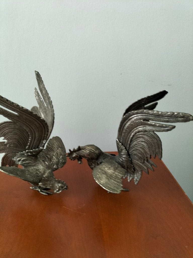 Vintage Kemphanen • Verzilverde Vechthanen Tafelstuk, Ophalen of Verzenden, Gebruikt