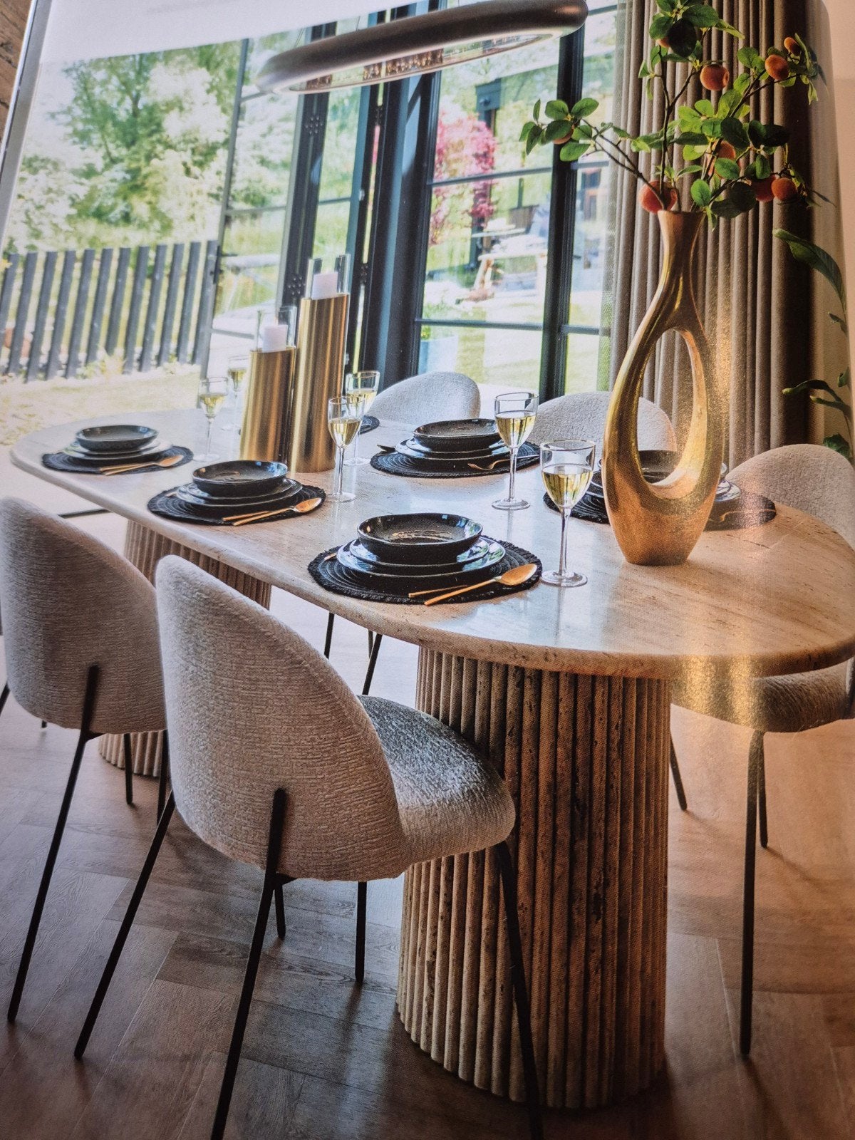 RICHMOND LUX TAFEL LA CANTERA 240X110 OVAL TRAVERTIN, Ophalen of Verzenden, Nieuw, 75 m² of meer, Laminaat