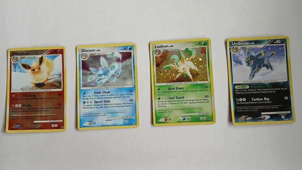 Pokémon Kaarten: Flareon, Glaceon, Leafeon, Umbreon, Hobby en Vrije tijd, Verzamelkaartspellen | Pokémon, Ophalen of Verzenden