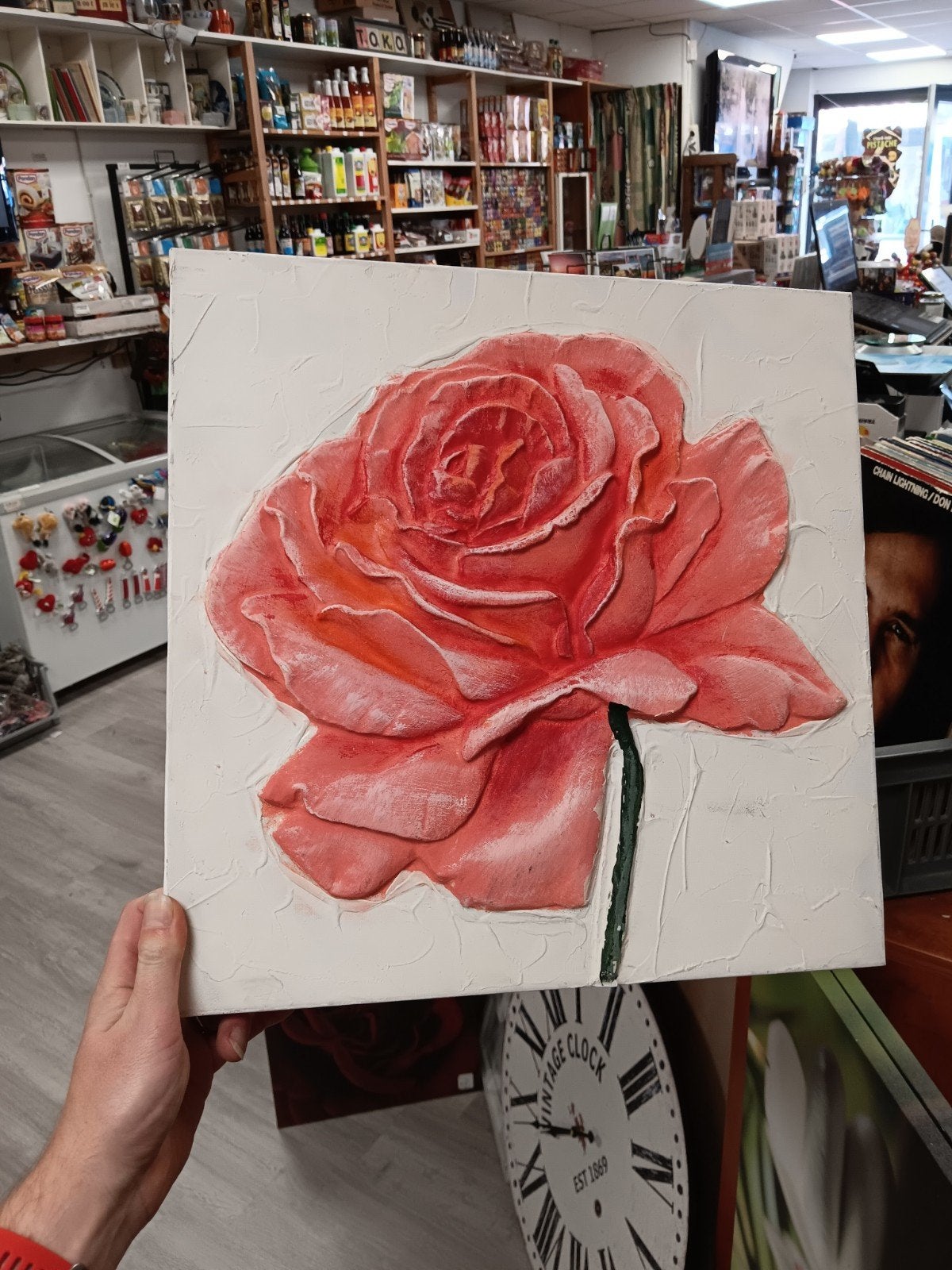 3D Rozen Schilderij - Handgeschilderd met textuur, 3D-effect, Ophalen of Verzenden, Olieverf, Bloemen