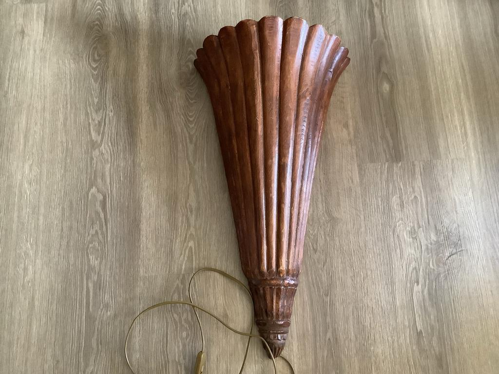 Vintage houten wandlamp, Ophalen, Zo goed als nieuw