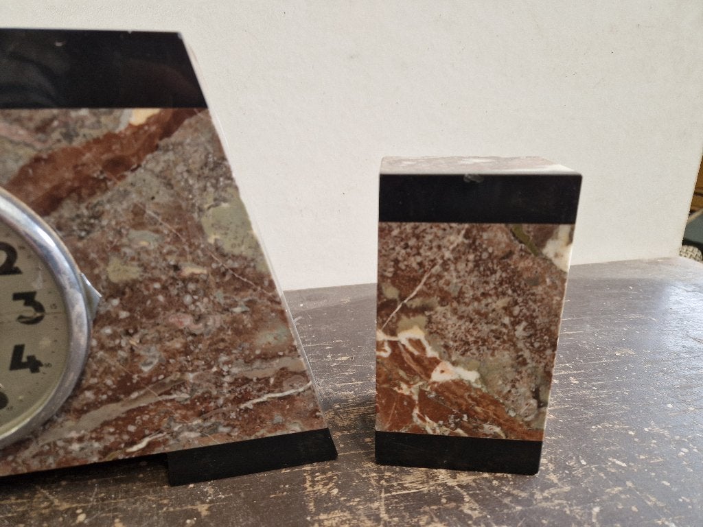 Prachtige marmeren pendule klok met 2 staanders, Ophalen of Verzenden