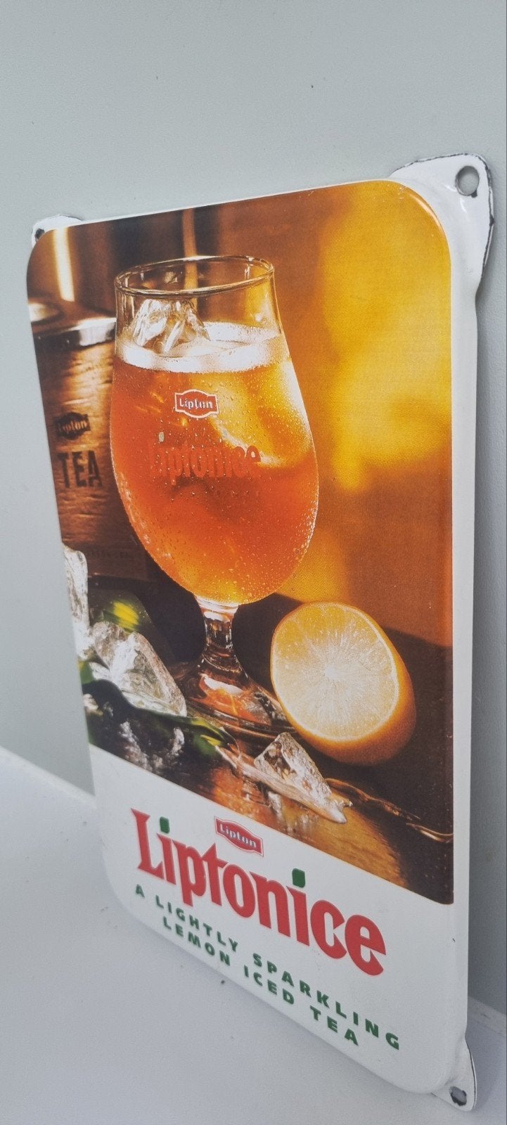 Emaille reclamebord bord Lipton ice tea drank, Verzamelen, Ophalen of Verzenden, Gebruikt, Reclamebord