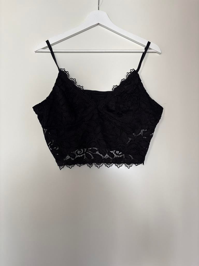 Zwarte kanten crop top met spaghettibandjes, Kleding | Dames, Zwart, Nieuw, Zonder mouw, Ophalen