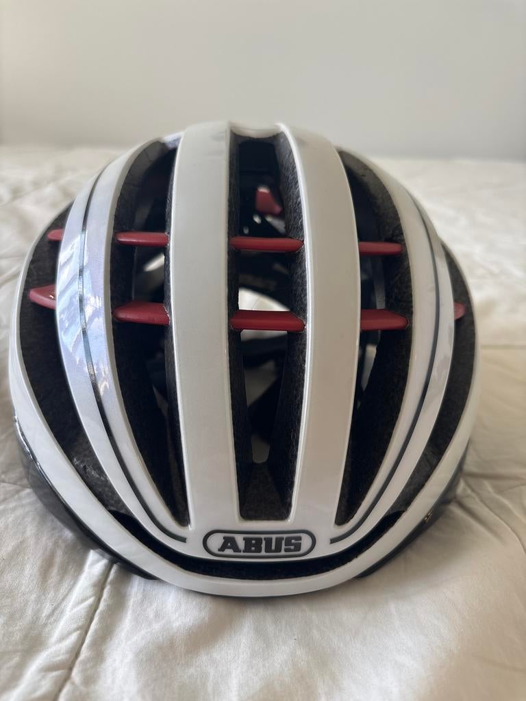 Fietshelm Abus Aventor L 57-62 wit zwart rood, Fietsen en Brommers, Gebruikt, Ophalen of Verzenden, L, Heer of Dame