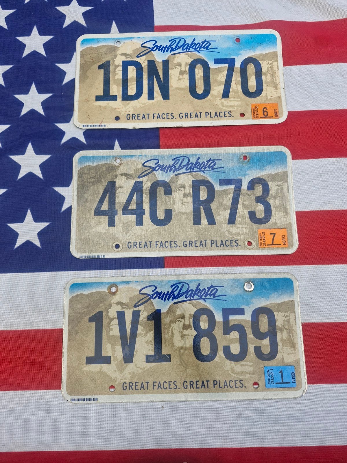 Kentekenplaat set USA 3 South Dakota nummerborden license VS, Verzenden, Gebruikt, Auto's