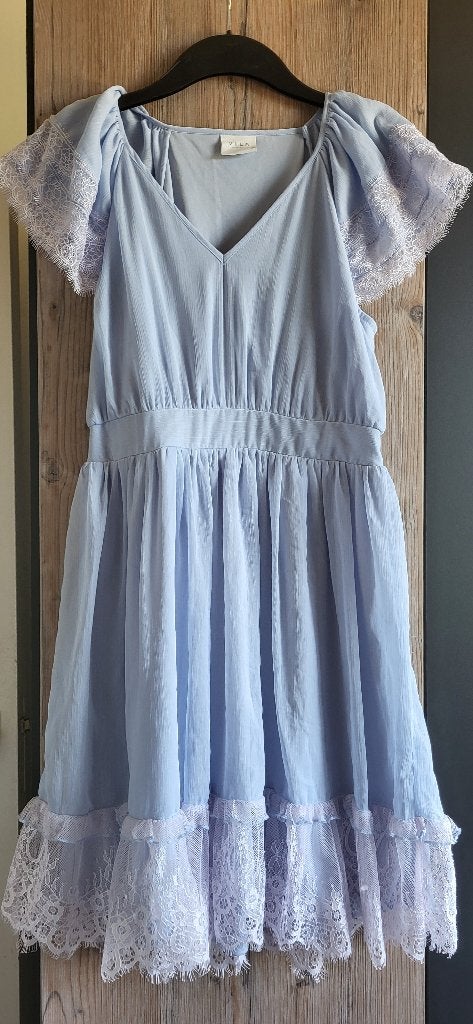 VILA lichtblauwe jurk met kant – maat 38, Maat 38/40 (M), Blauw, Vila, Ophalen of Verzenden