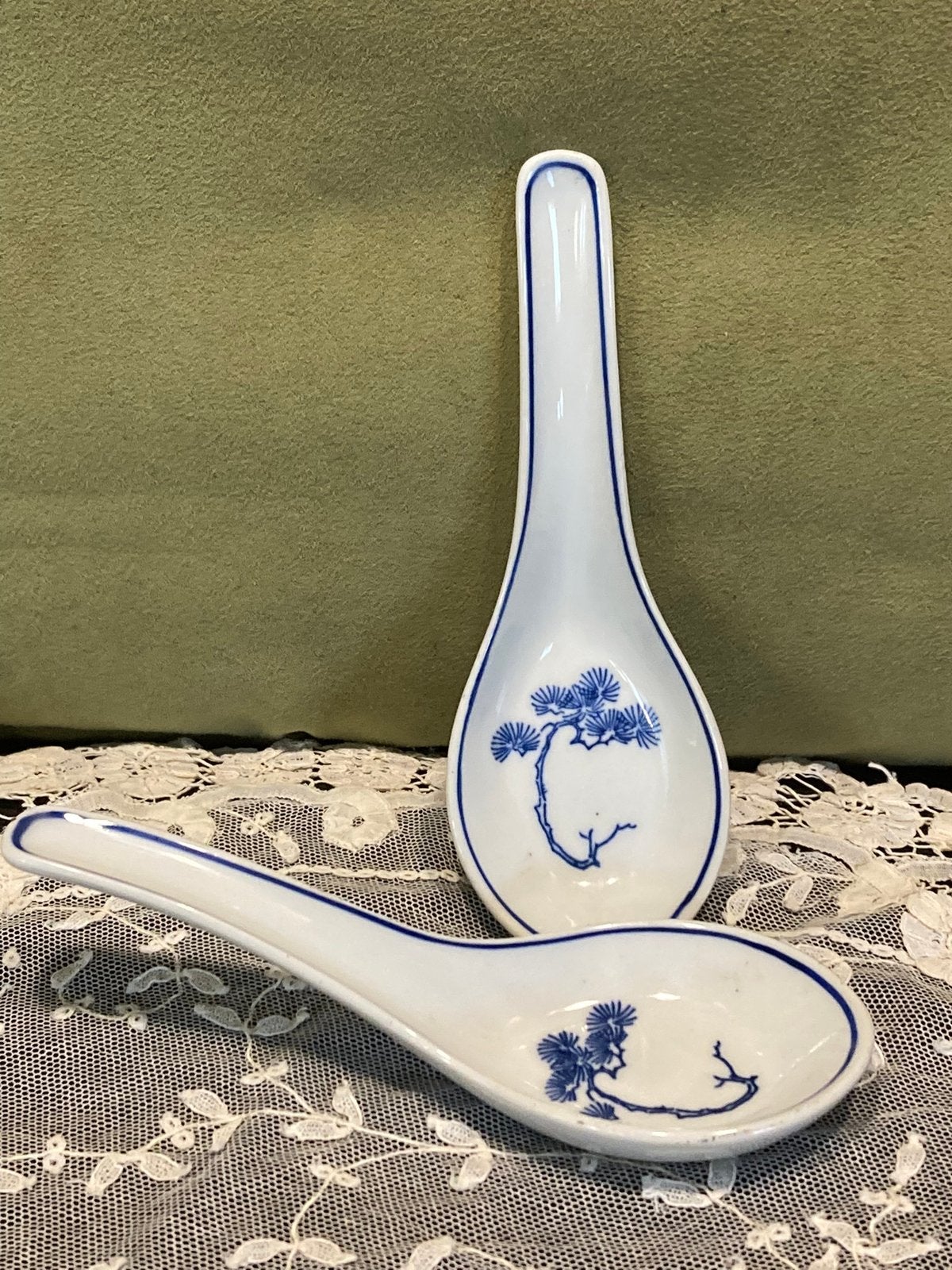 Chinese rijstlepel, wit blauw (091123), Ophalen of Verzenden, Gebruikt, Porselein, Overige stijlen