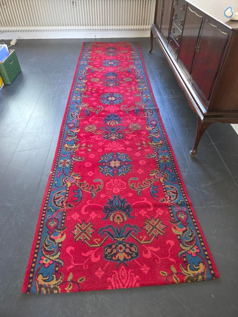 Vintage rode loper met oosters patroon, Ophalen, Oosters, Vintage, Gebruikt, Blauw