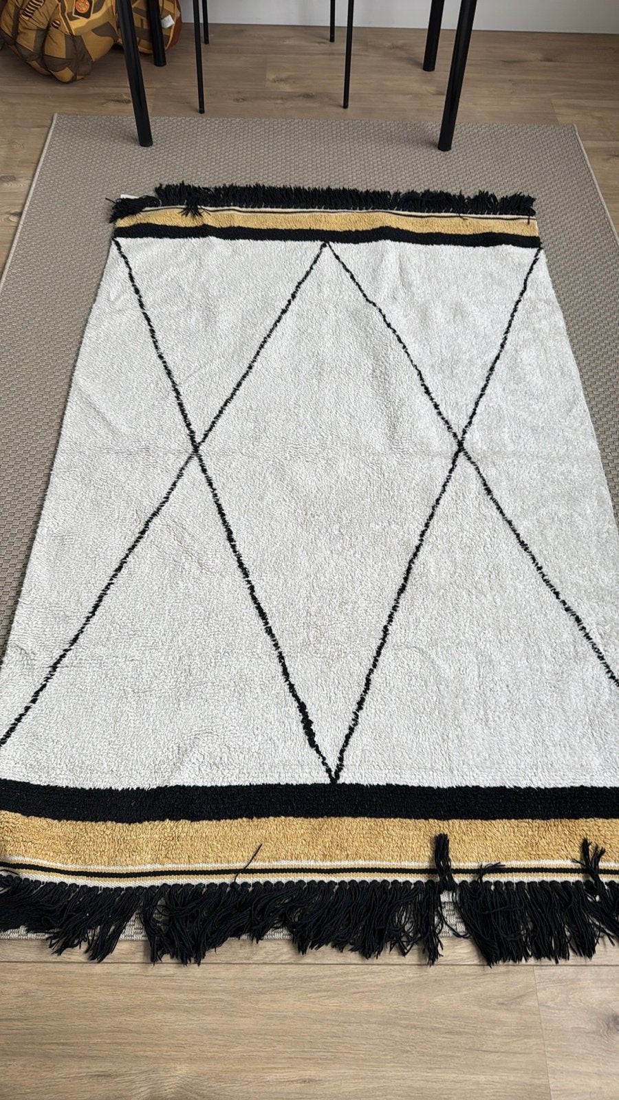 Tapis Petit wasbaar vloerkleed met geometrisch patroon, Ophalen, 100 tot 150 cm, Wit, 50 tot 100 cm