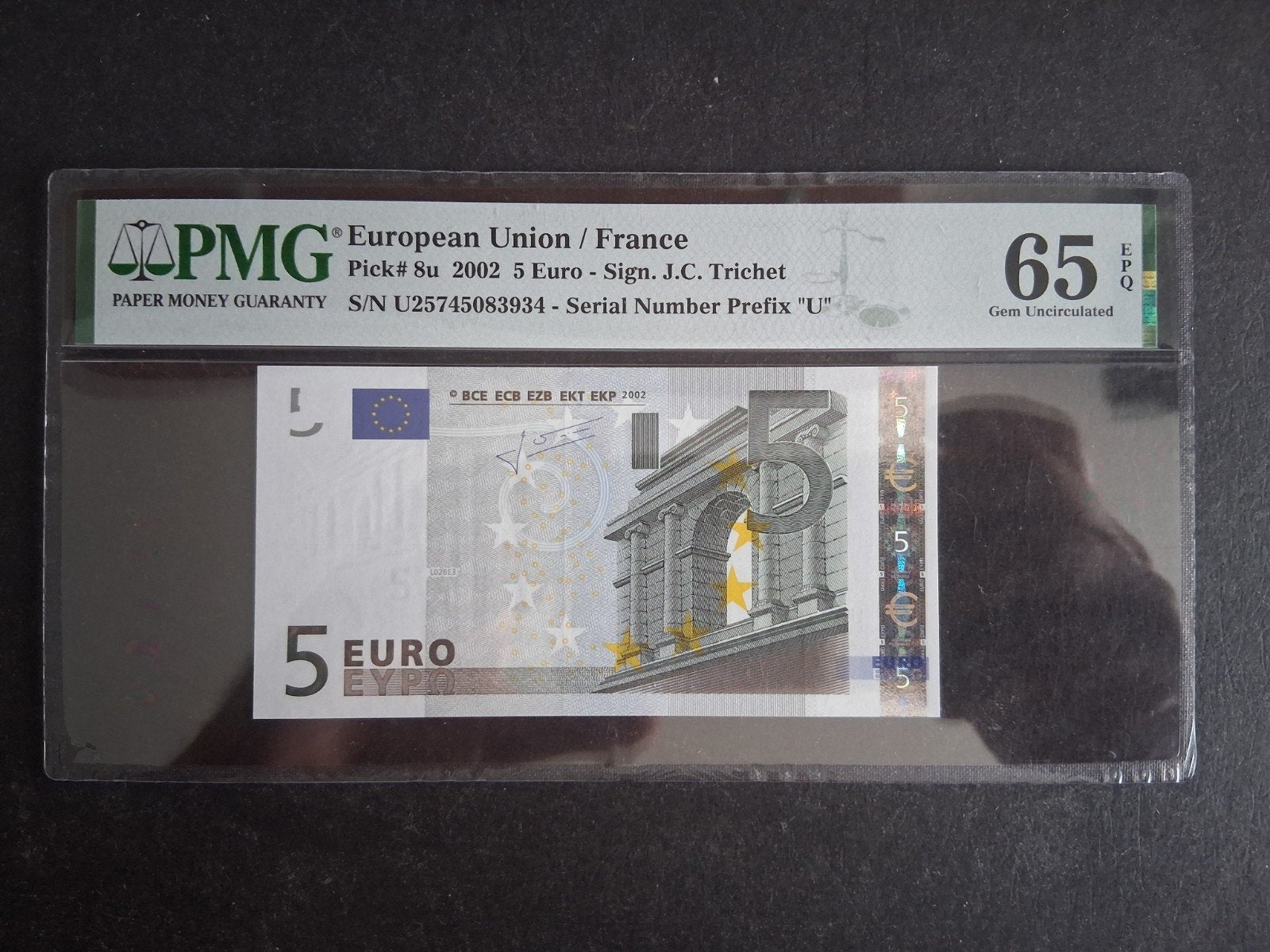 5 euro unc Europa Union 2002 PMG 65, Ophalen of Verzenden, Euro's, Los biljet