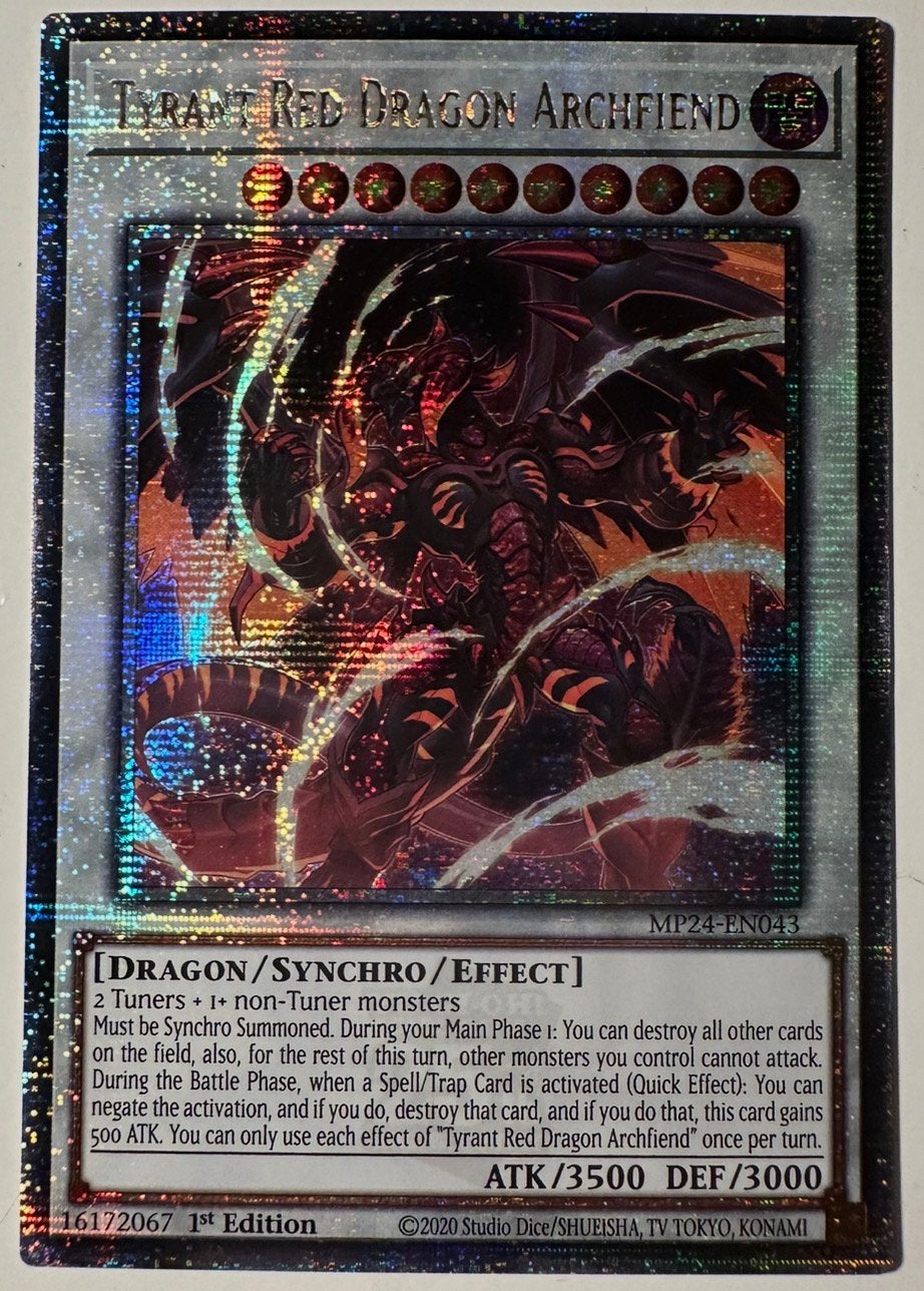 Yu-Gi-Oh! Tyrant Red Dragon Archfiend 1st Ed Quartercentury, Ophalen of Verzenden, Zo goed als nieuw, Losse kaart, Foil