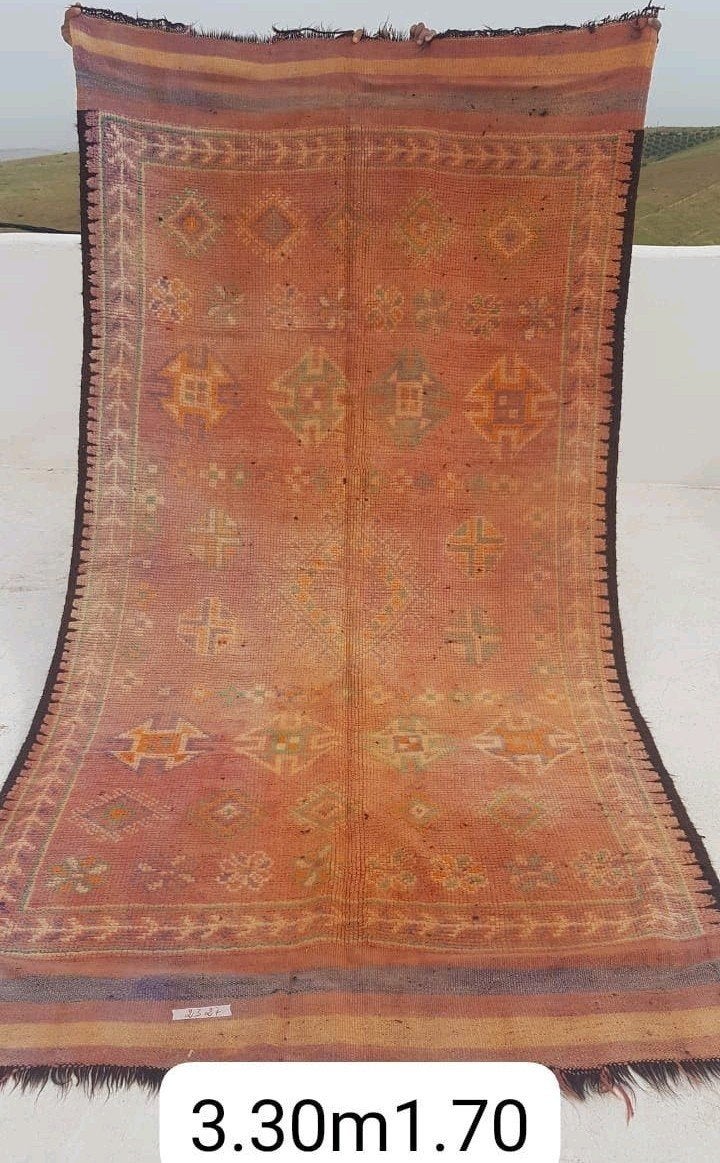 vintage berber vloerkleed 330x170 cm licht roze/paars, Huis en Inrichting, Verzenden, Gebruikt, Rechthoekig, 200 cm of meer