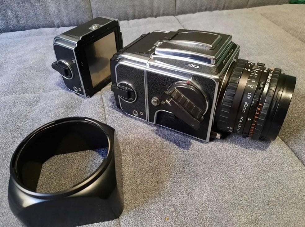 Hasselblad 501CM + Zeiss Planar 80mm CFE + A12/A16, Ophalen of Verzenden, Gebruikt, Spiegelreflex, Overige Merken