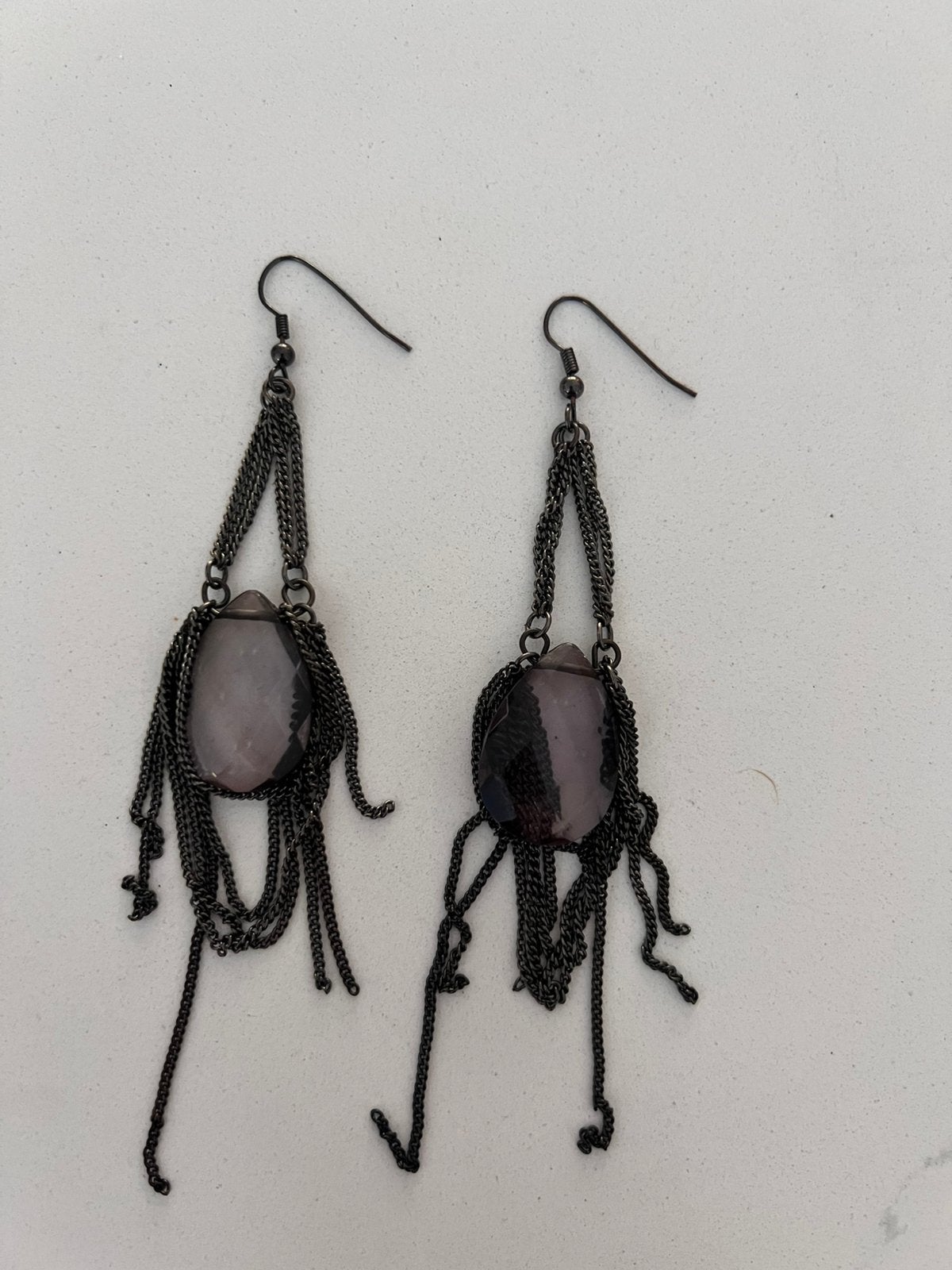 VINTAGE OORBELLEN OORHANGERS MET GROTE STEEN KETTING FRANJES, Sieraden, Tassen en Uiterlijk, Met kristal, Overige materialen, Hangers