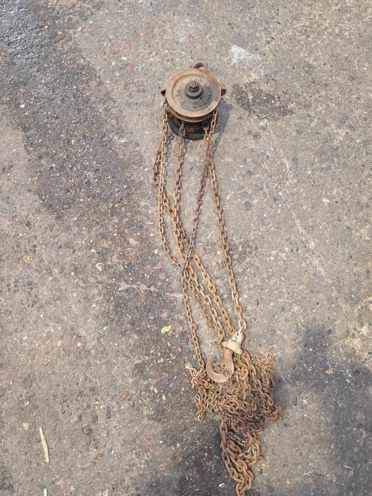 Oude Geka takel met ketting, Ophalen of Verzenden, Gebruikt, Handmatig