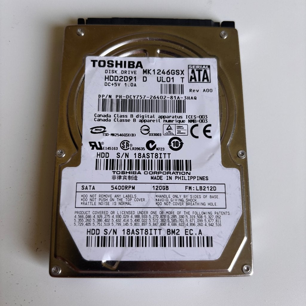 Toshiba 120GB 2.5" Laptop HDD (MK1246GSX), Intern, Ophalen of Verzenden, 120GB, Laptop