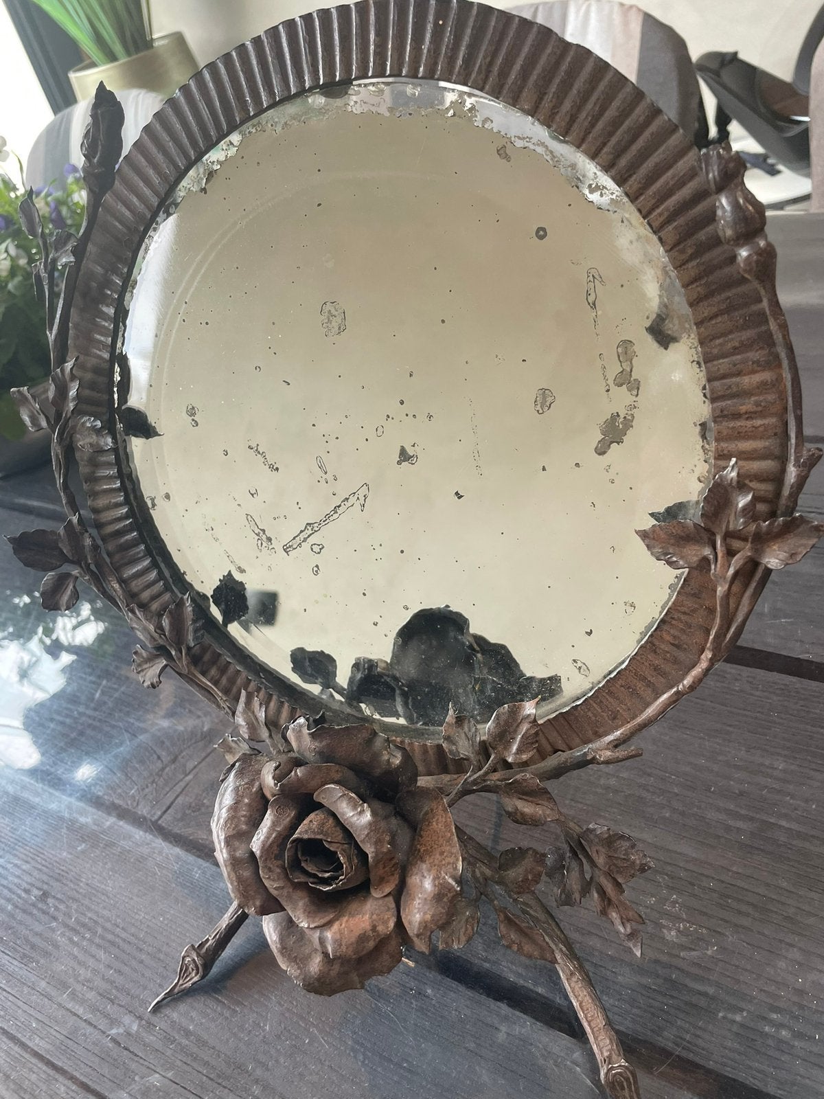 Antieke geleefde / vintage spiegel.Uit nalatenschap., Ophalen of Verzenden, Rond, Minder dan 50 cm, Minder dan 100 cm