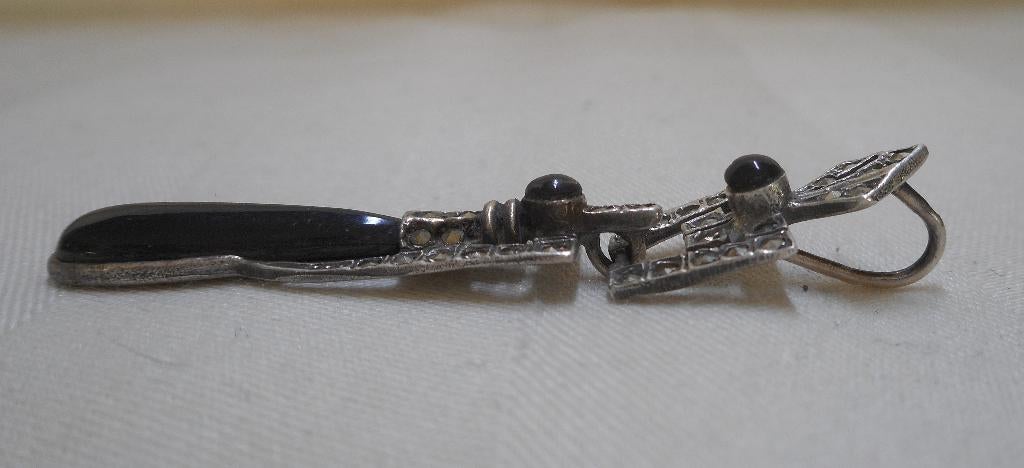 Zilveren Art Deco hanger met onyx en markasiet nr.705, Verzenden, Zilver, Hanger