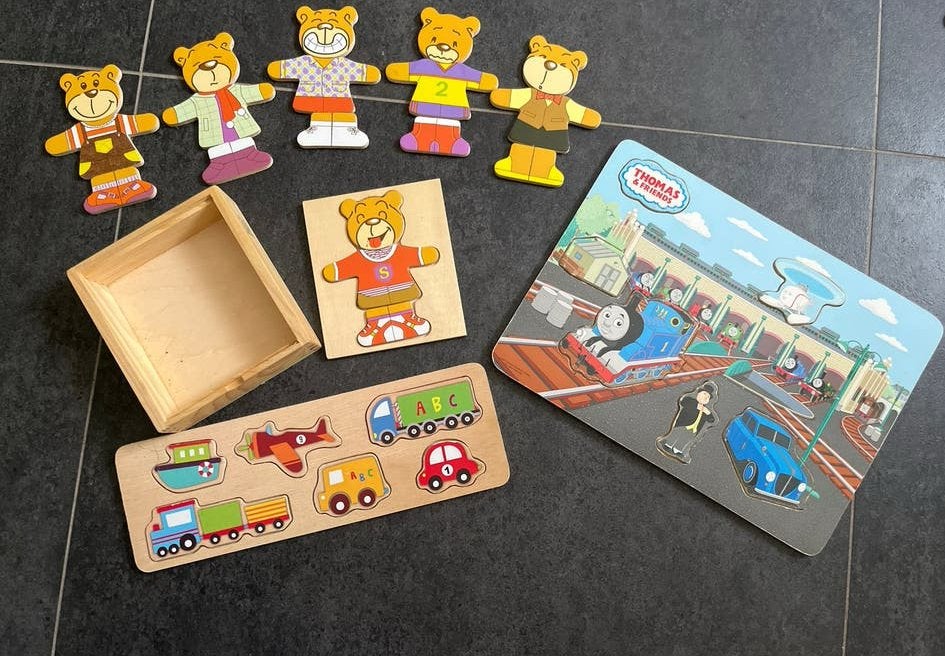 Leuke houten puzzels, Kinderen en Baby's, Speelgoed | Kinderpuzzels, Gebruikt, 2 tot 4 jaar, Minder dan 10 stukjes, Van hout, Ophalen of Verzenden
