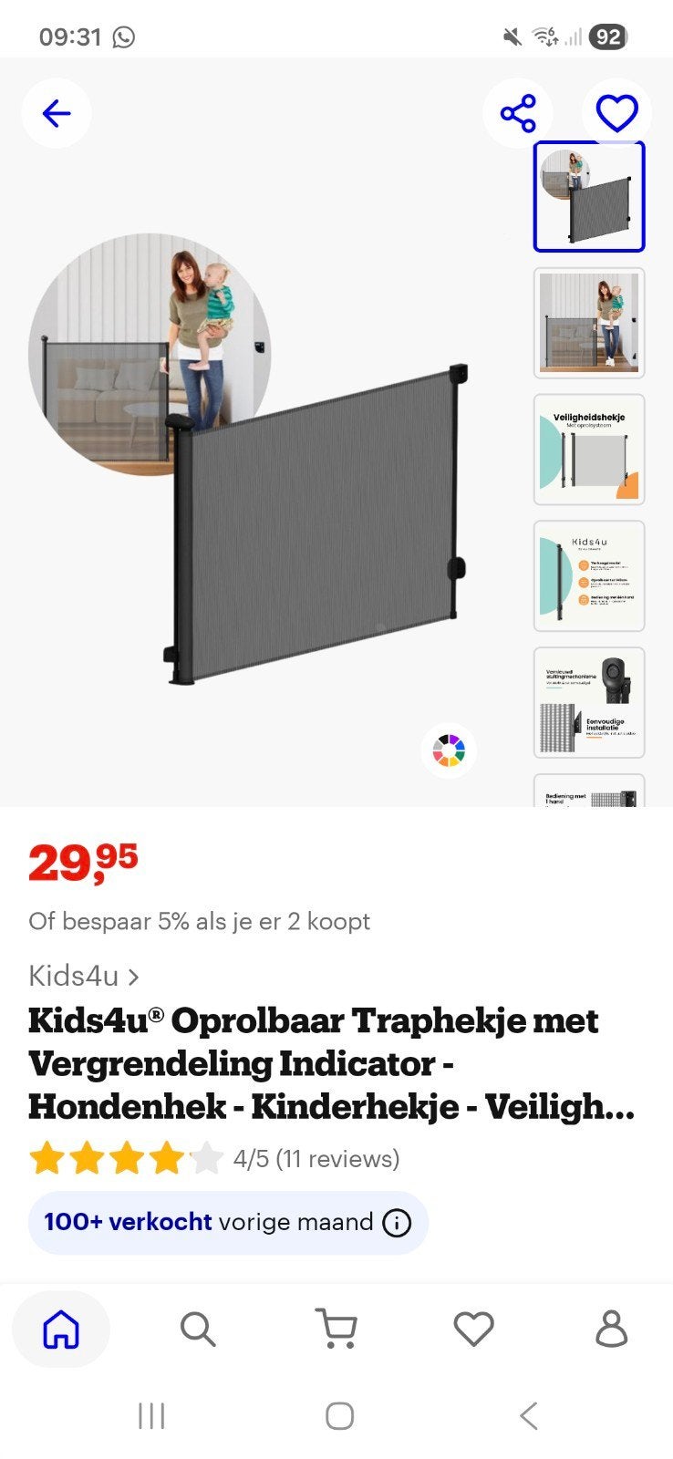 Uitschuifbaar traphek, Kinderen en Baby's, Traphekjes, Ophalen, Zo goed als nieuw, 115 cm of meer, Oprolhekje