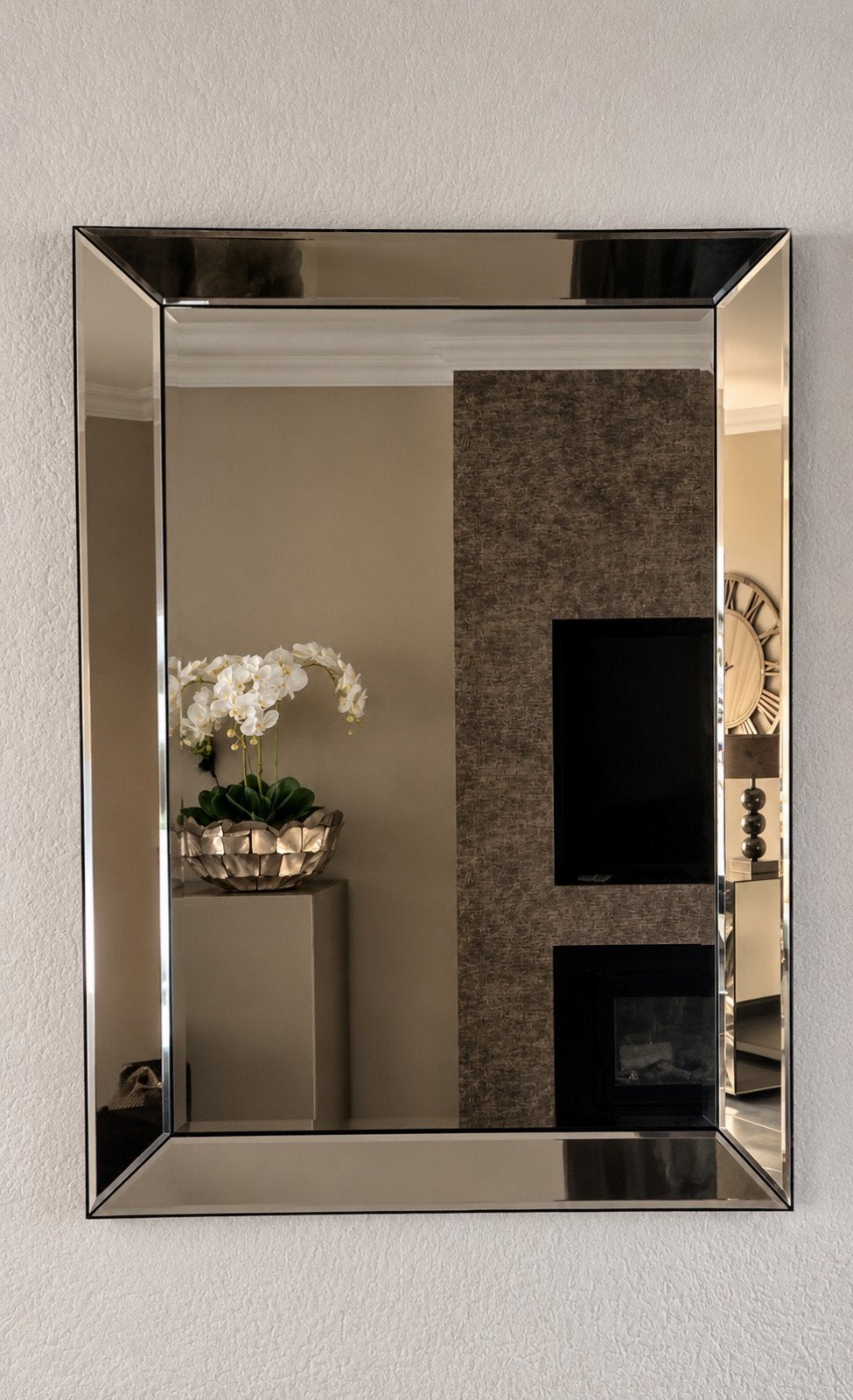mooie wandspiegel sepia brons kleur, Ophalen, Zo goed als nieuw, Minder dan 100 cm, Rechthoekig