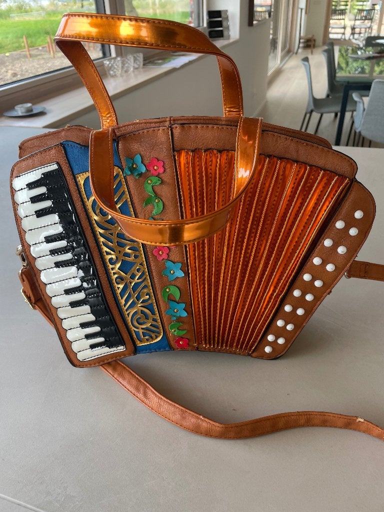 Vrolijke handtas accordeon, Ophalen of Verzenden, Gebruikt, Overige kleuren, Handtas