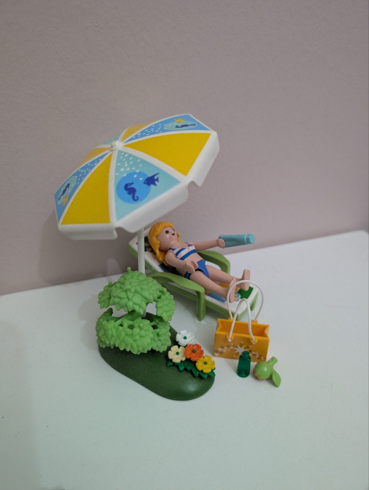 Playmobil strandstoel met parasol en poppetje, Complete set, Overige typen, Ophalen of Verzenden, Zo goed als nieuw