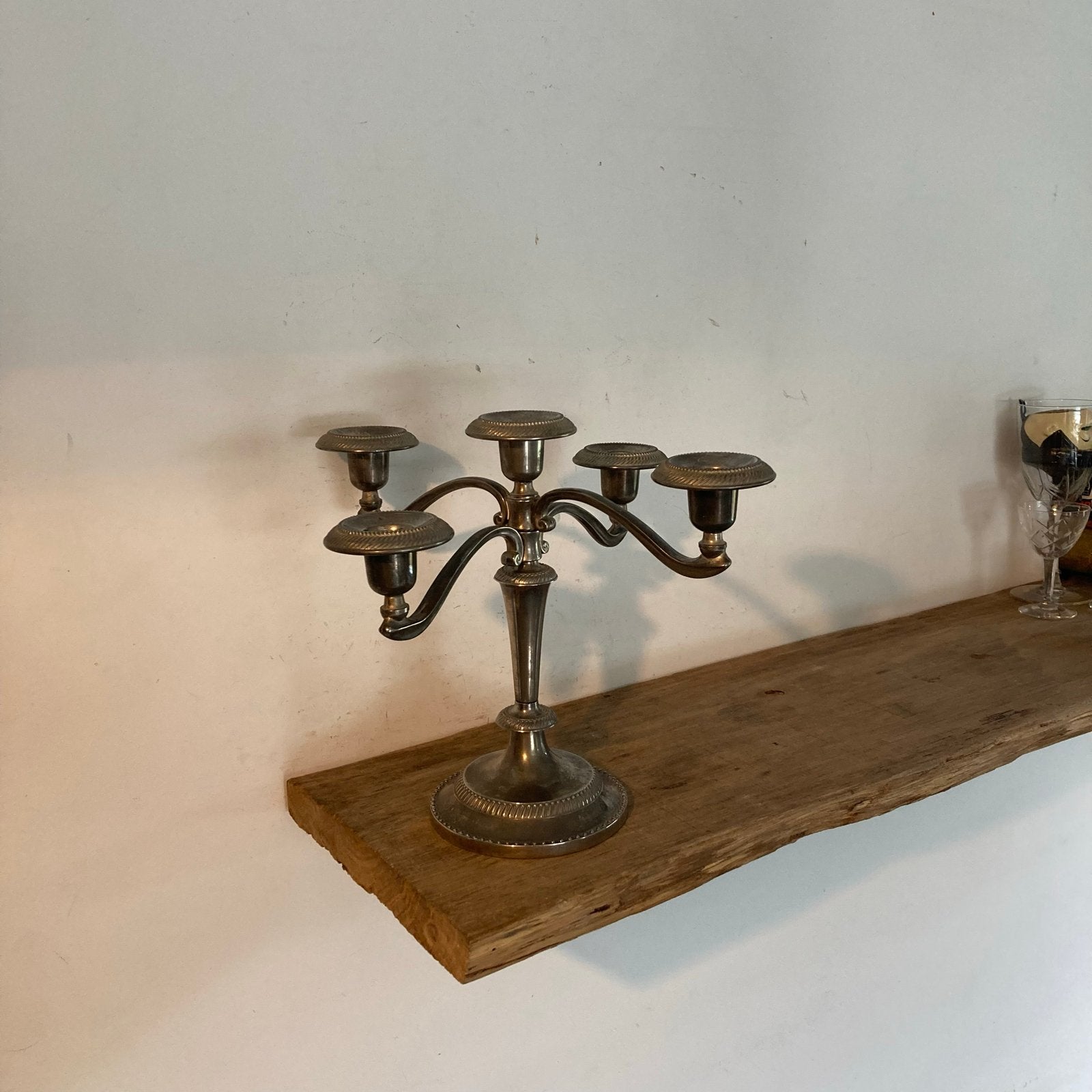 Vintage Verzilverde Kandelaar met 5 Armen - 23 cm Hoog, Antiek en Kunst, Ophalen of Verzenden