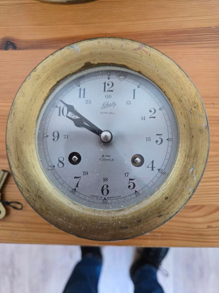 Antieke koperen scheepsklok Schatz Ships Bell, Verzamelen, Scheepvaart, Ophalen of Verzenden, Gebruikt, Motorboot of Zeilboot