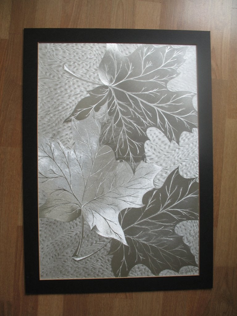Wand Decoratie * Prent Zilveren Metalic Herfstbladeren, Ophalen of Verzenden