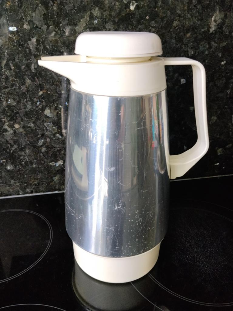 Vintage Thermoskan - Wit en Zilver, Ophalen, Metaal, Wit, Overige merken