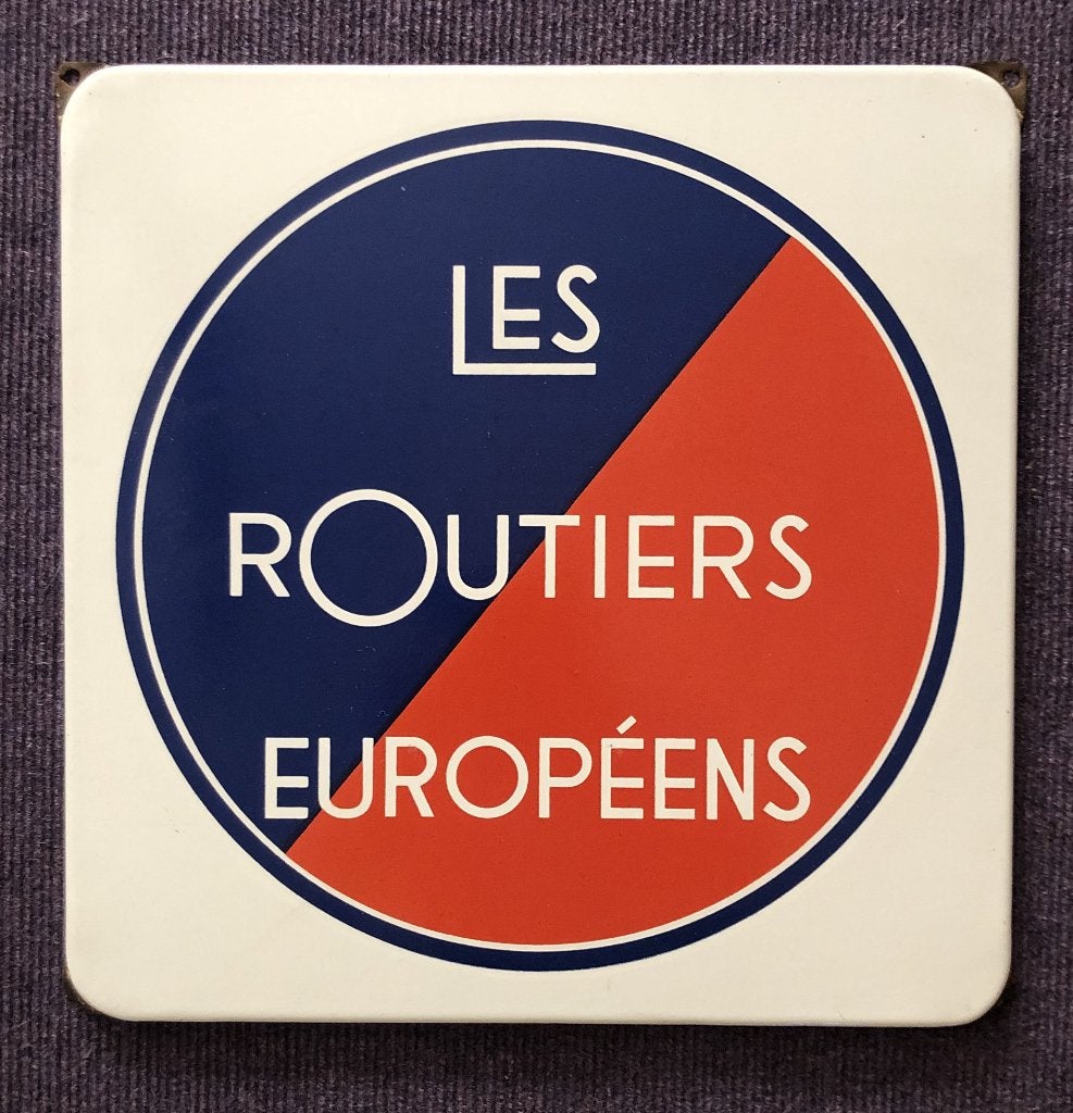 Les Routiers Européens    Emaillen bord, Ophalen of Verzenden, Gebruikt, Reclamebord