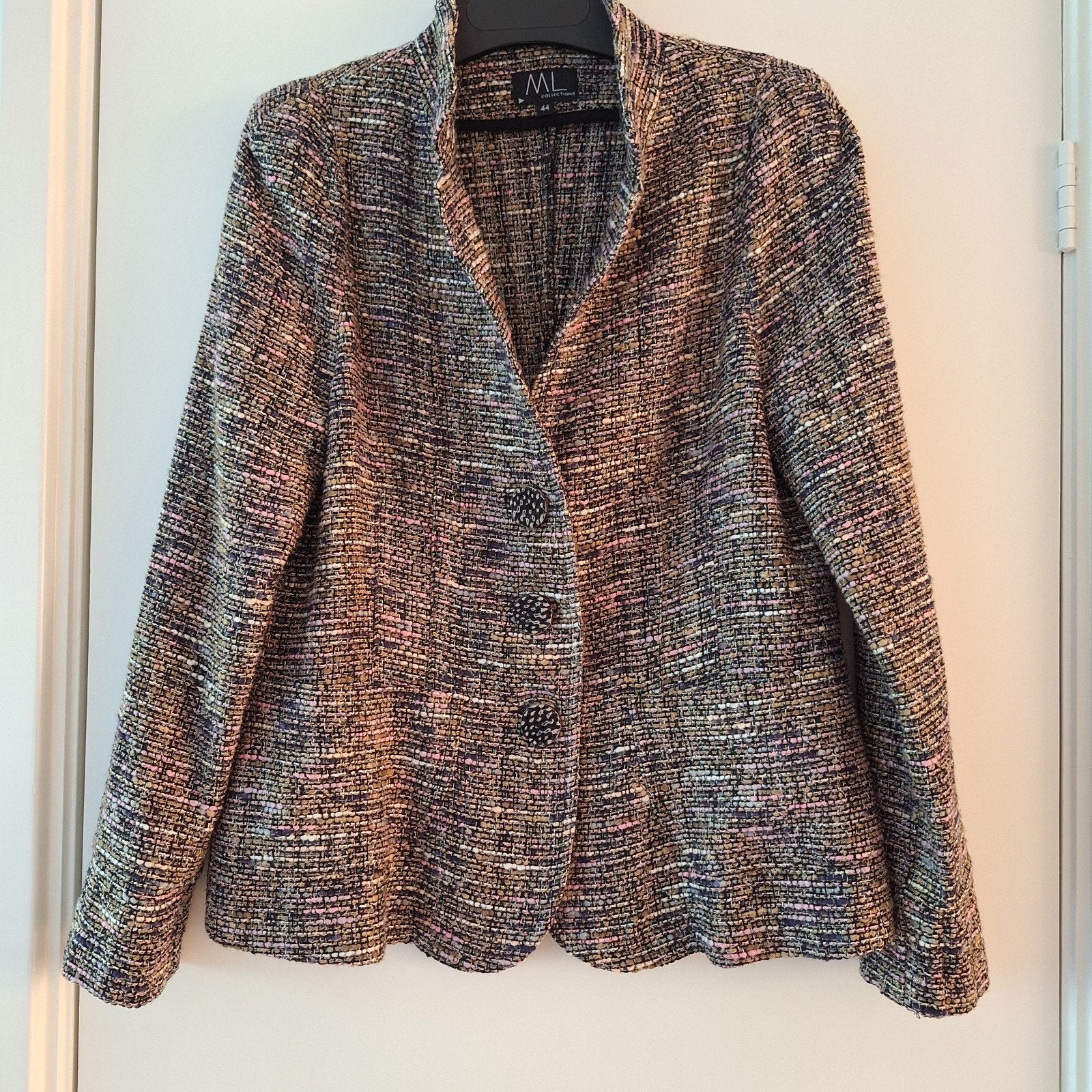 ML Collection Boucle Blazer - Roze/Zwart, Maat 42, Meerkleurig, Maat 42/44 (L), Ophalen of Verzenden, Jasje