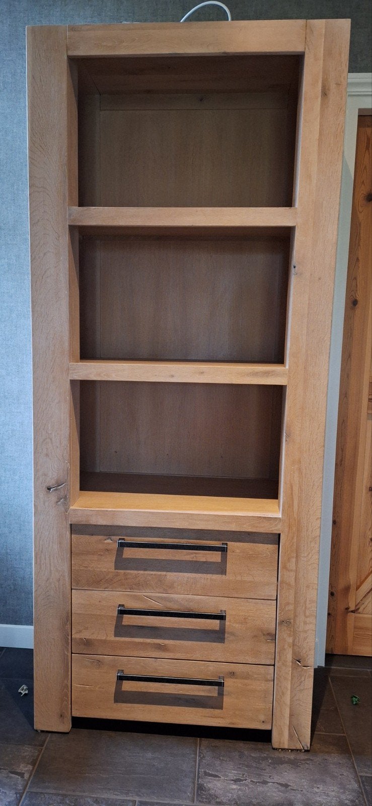Lucano Boekenkast met Lades - Massief Eikenhout, Huis en Inrichting, Ophalen, Gebruikt, Modern, Robuust, Landelijk, Eikenhout