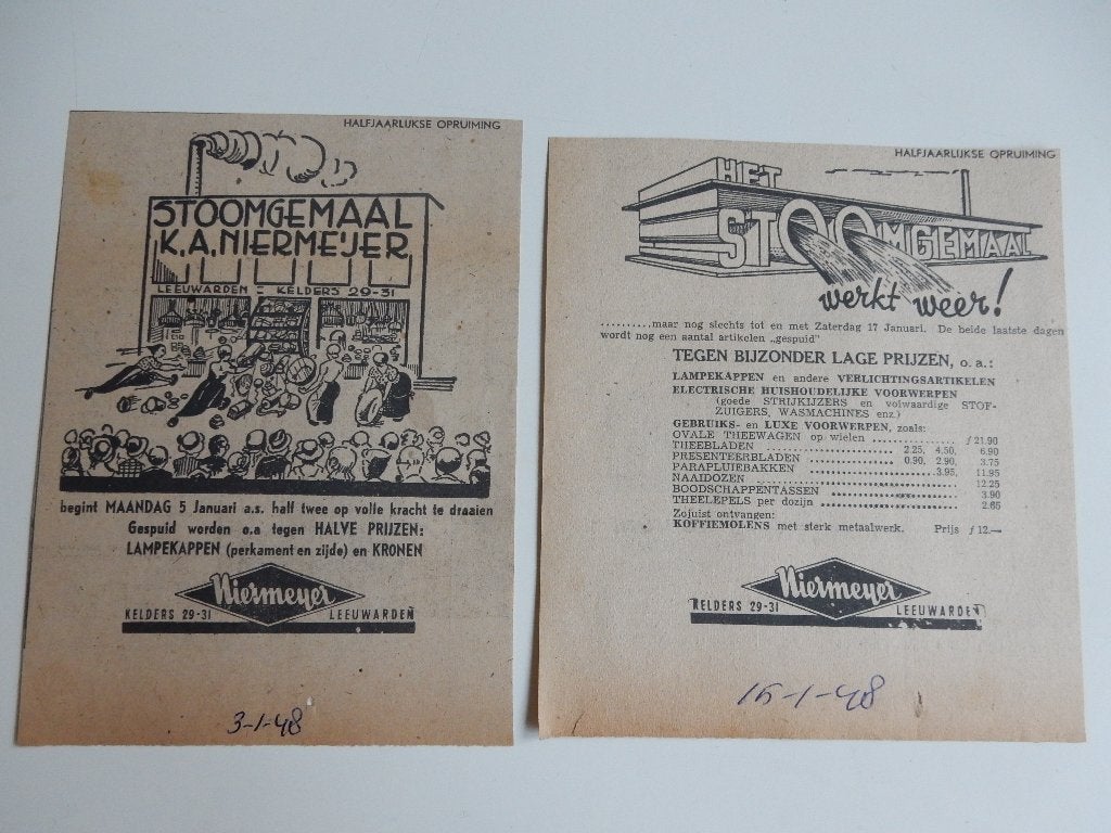 K.A.Niermeijer "Stoomgemaal werkt weer". reclame uit 1948., Ophalen of Verzenden, 1940 tot 1960, Nederland, Knipsel(s)