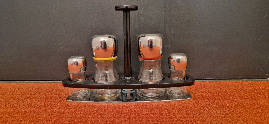 Alessi – Marc Newson – Olie-, azijn-, peper- en zoutset, Ophalen of Verzenden, Zo goed als nieuw, Alessi, Meerkleurig