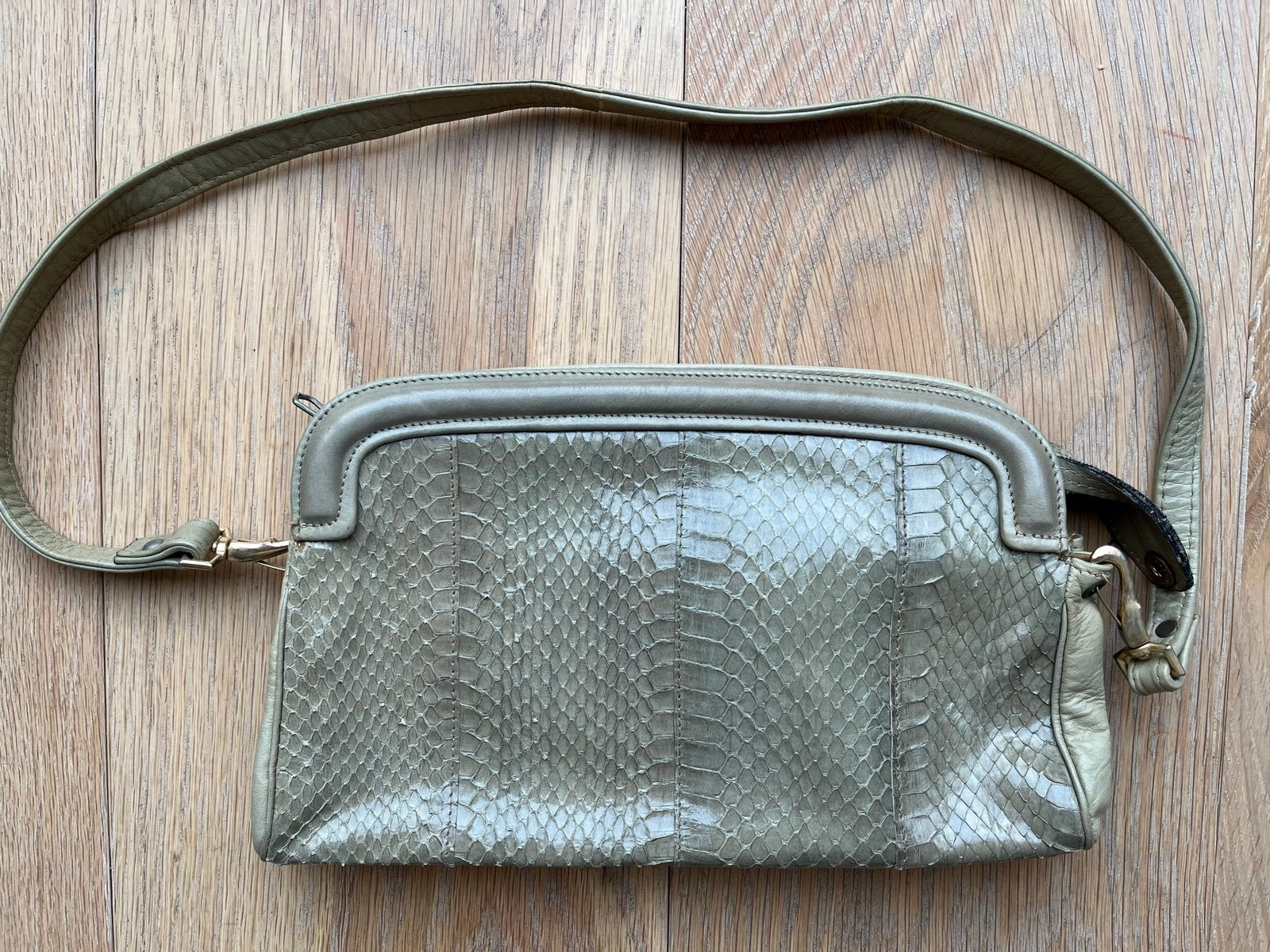 Vintage slangenleren tas, Overige merken, Gebruikt, Ophalen of Verzenden, Grijs