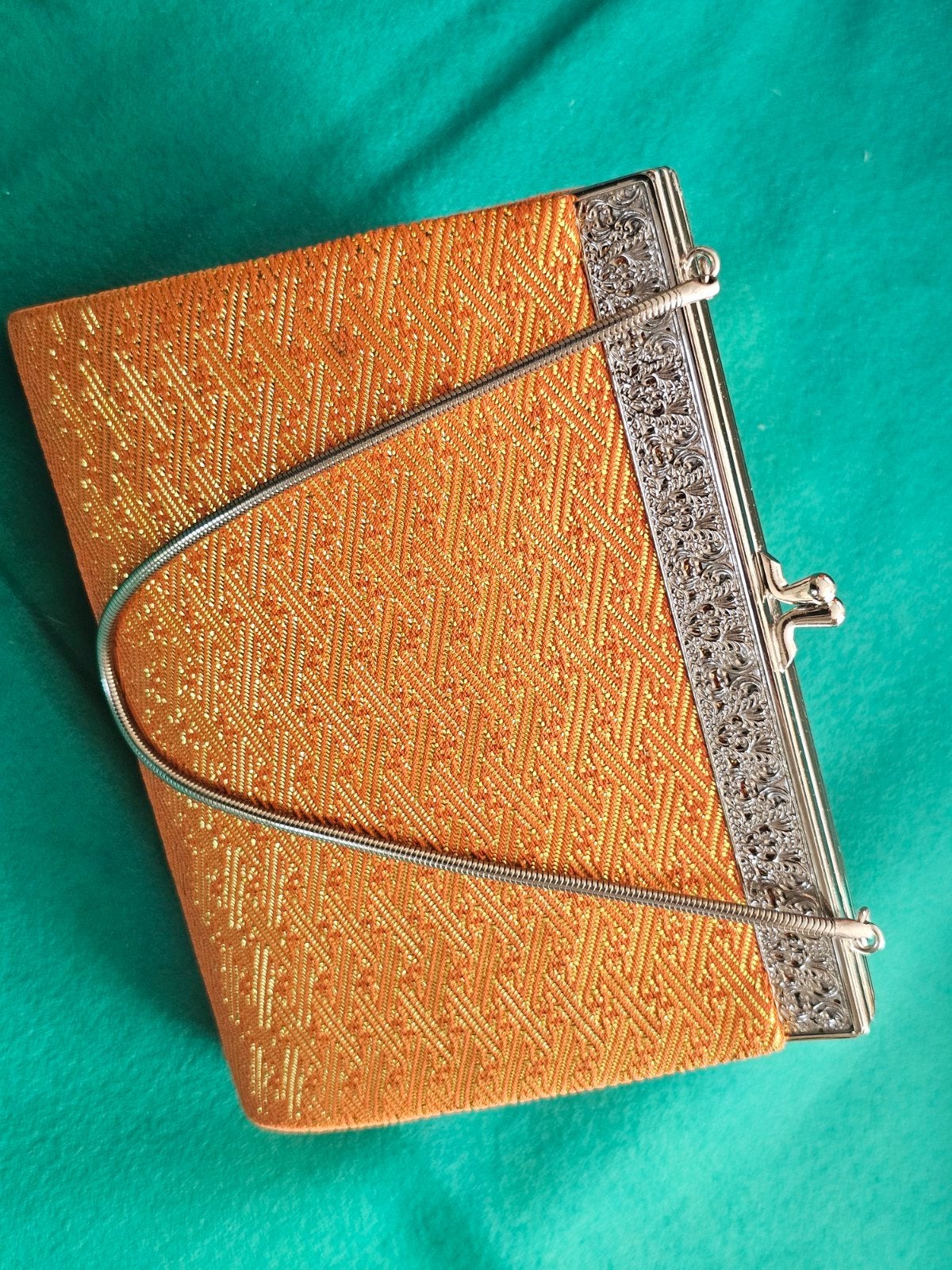 Vintage Japans kimono handtasje – goud/oranje brokaat – sier, Ophalen of Verzenden