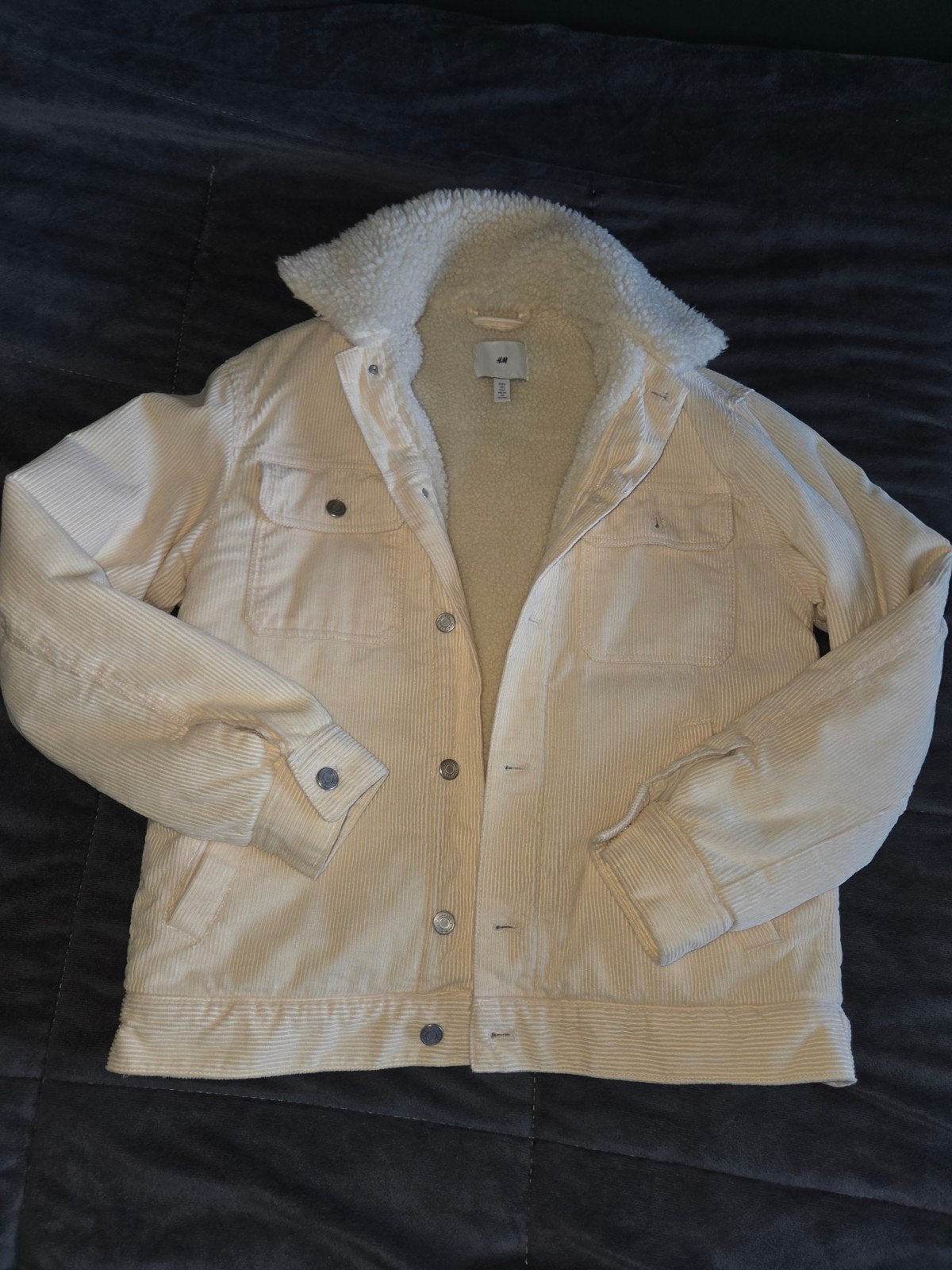 H&M Corduroy Sherpa Jas - Crème - Maat S, Beige, Nieuw, Ophalen of Verzenden, H&M