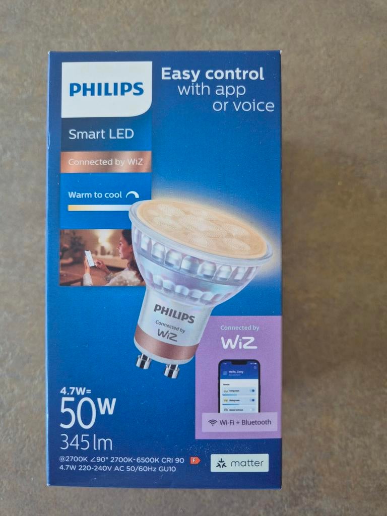 Philips Smart LED GU10 WiZ - Warm tot koel wit, Ophalen, Nieuw, 30 tot 60 watt, Led-lamp