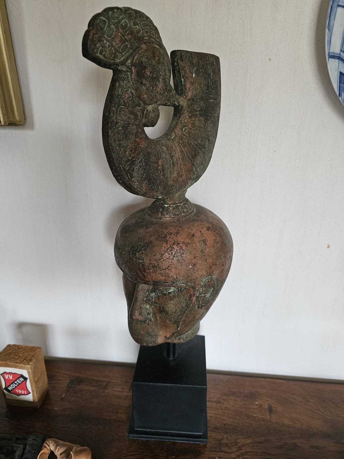 Antieke bronzen buste met decoratieve hoofdtooi, Ophalen, Overige onderwerpen, Buste, 20 - 50 cm