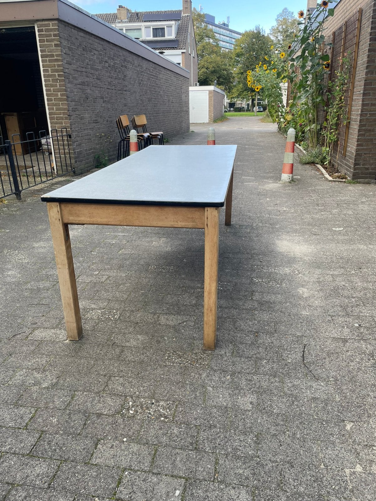Originele vintage Schooltafel/Eettafel (Formica, Beukenhout), Ophalen, Gebruikt, Jaren zestig en zeventig originele vintage, 200 cm of meer